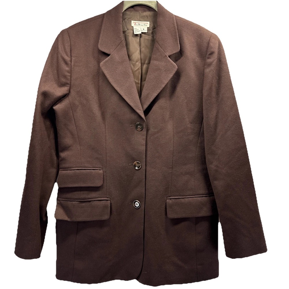 Vtg Talbots Women's 100% Wool Blazer 8 Solid Brown 3 Button Lined Long Sleeves‎
